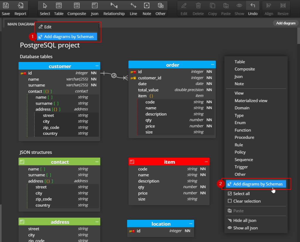 Diagram by schema - Moon Modeler database reporting tool