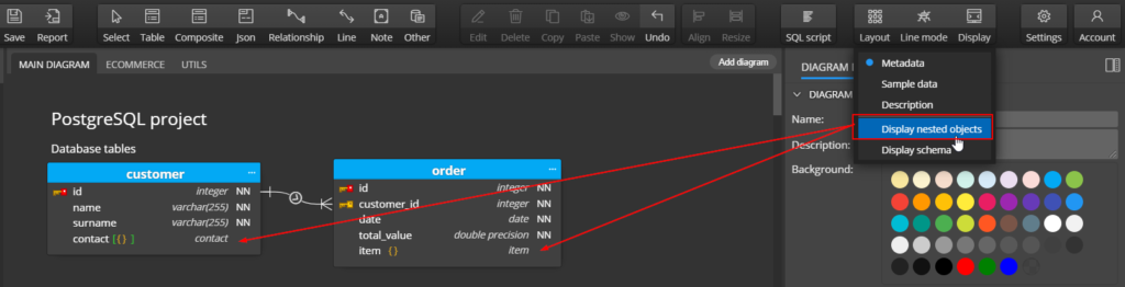 Hide json in ER diagram