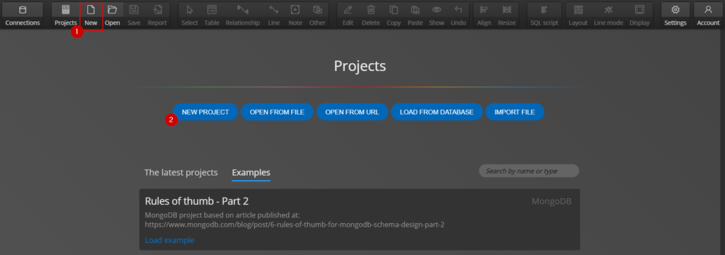 New project - Moon Modeler - data modeling tool