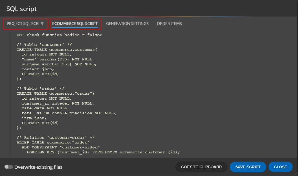 Generating scripts for a diagram