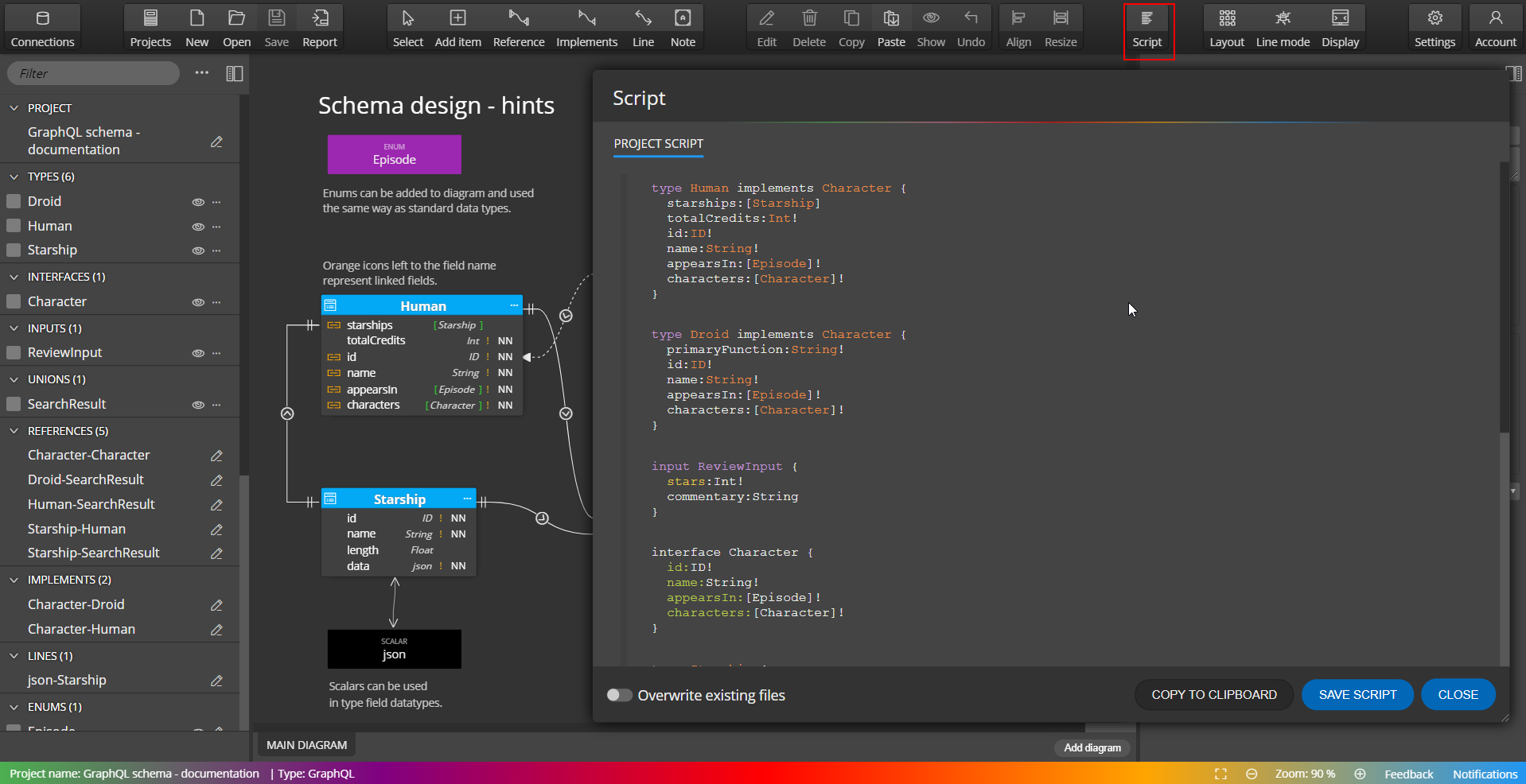 Generated GraphQL script