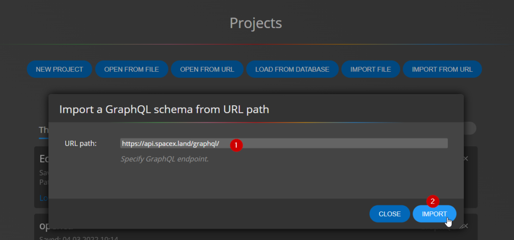 URL path for GraphQL import schema