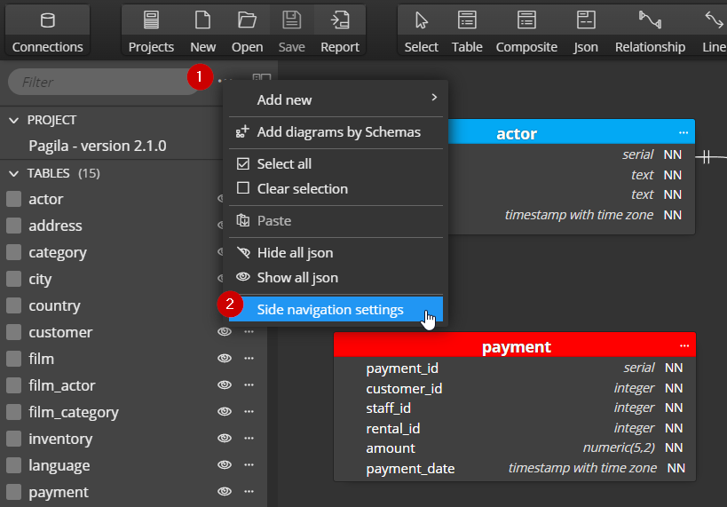 side navigation settings