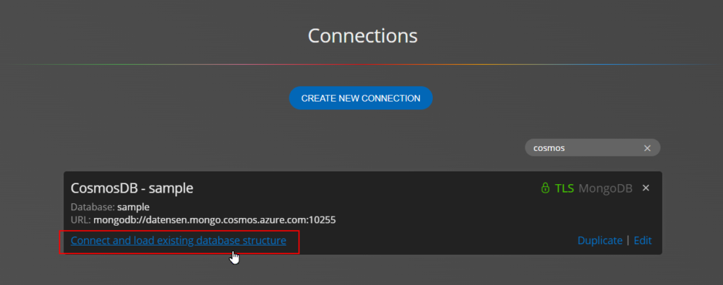 Load existing Cosmos DB structure.