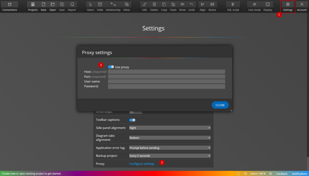 Proxy settings in Moon Modeler