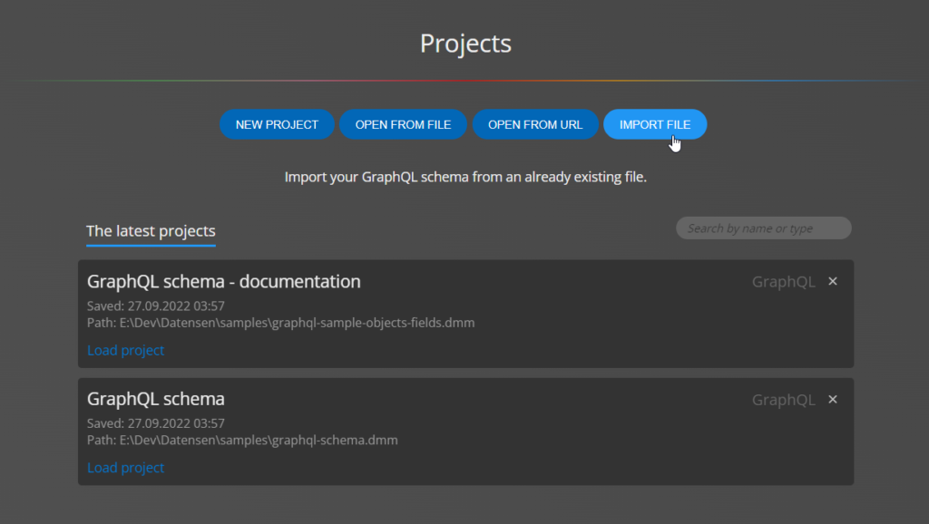 Importing a GraphQL schema from a file.