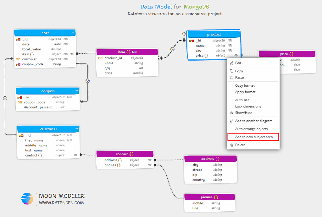 How to add a subject area for a collection using the context menu options.