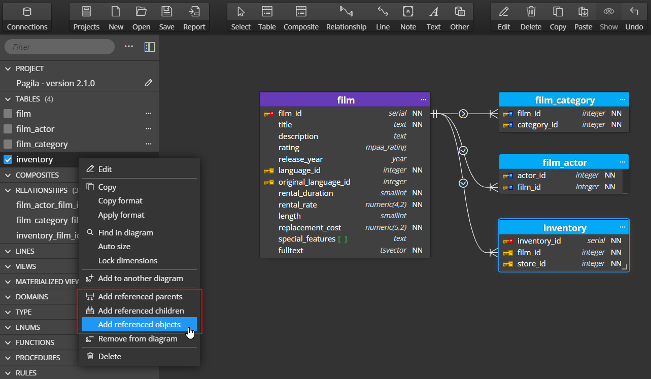 Adding referenced object to an ER diagram in Luna Modeler