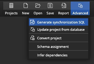 The main toolbar with button Advanced and options for advanced features accessible in Luna Modeler.