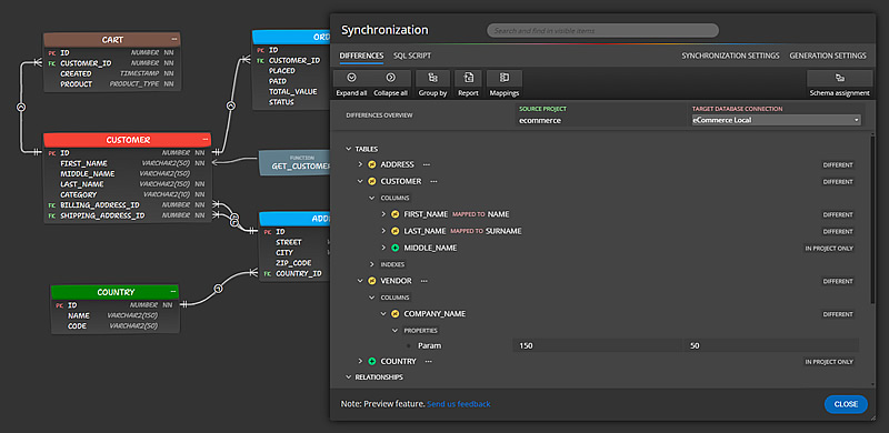 Compare, Detect, and Sync Changes for Oracle in Luna Modeler database design tool.