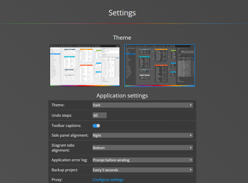 application settings