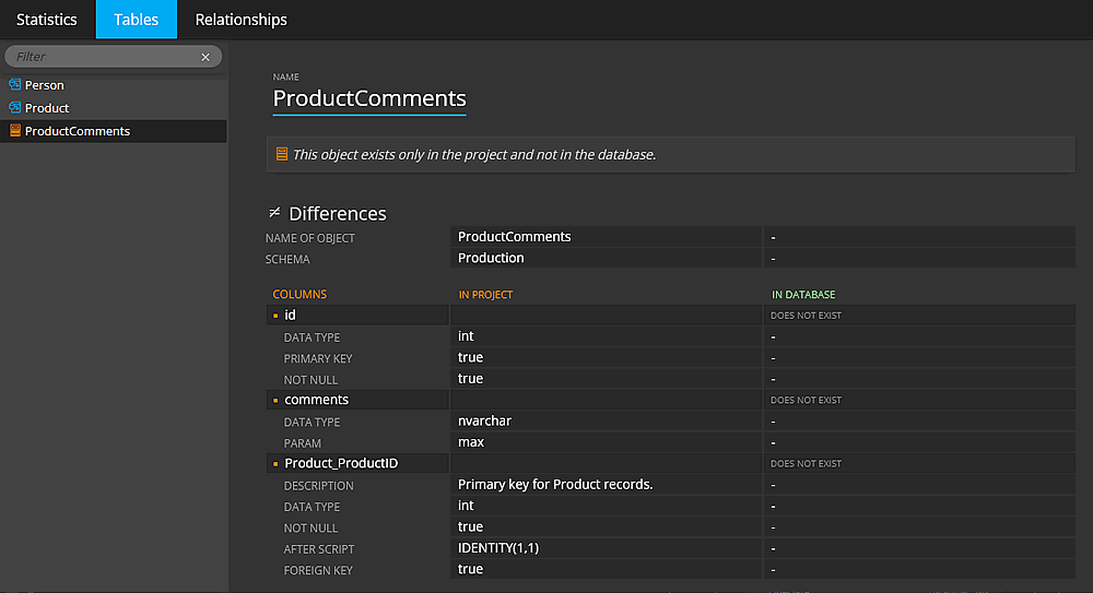 Generated HTML report containing statistics and detailed description of detected changes.