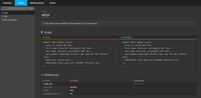 Comparison report made in Luna Modeler