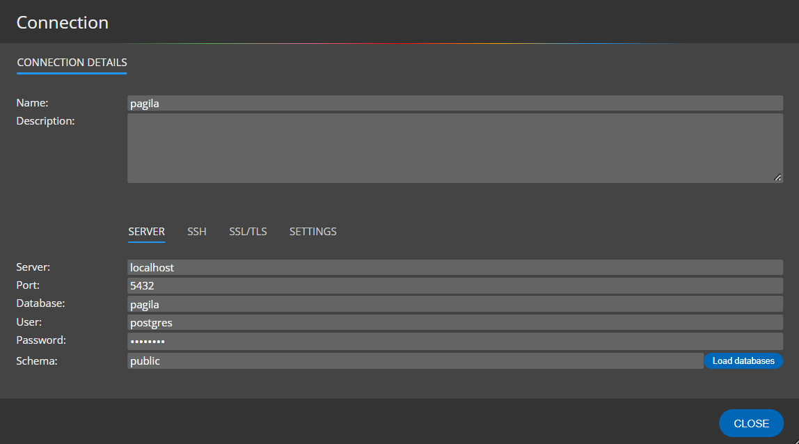 PostgreSQL database connection