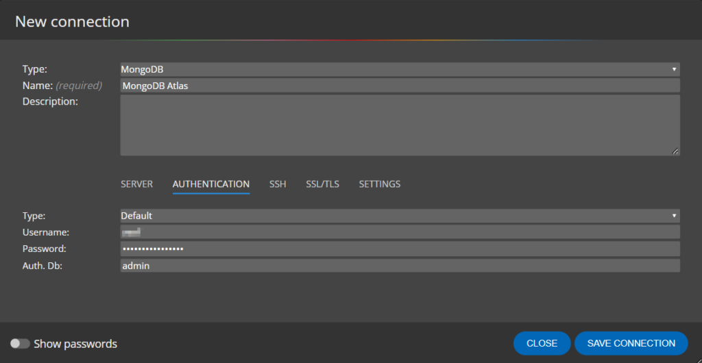 mongodb connection - authentication