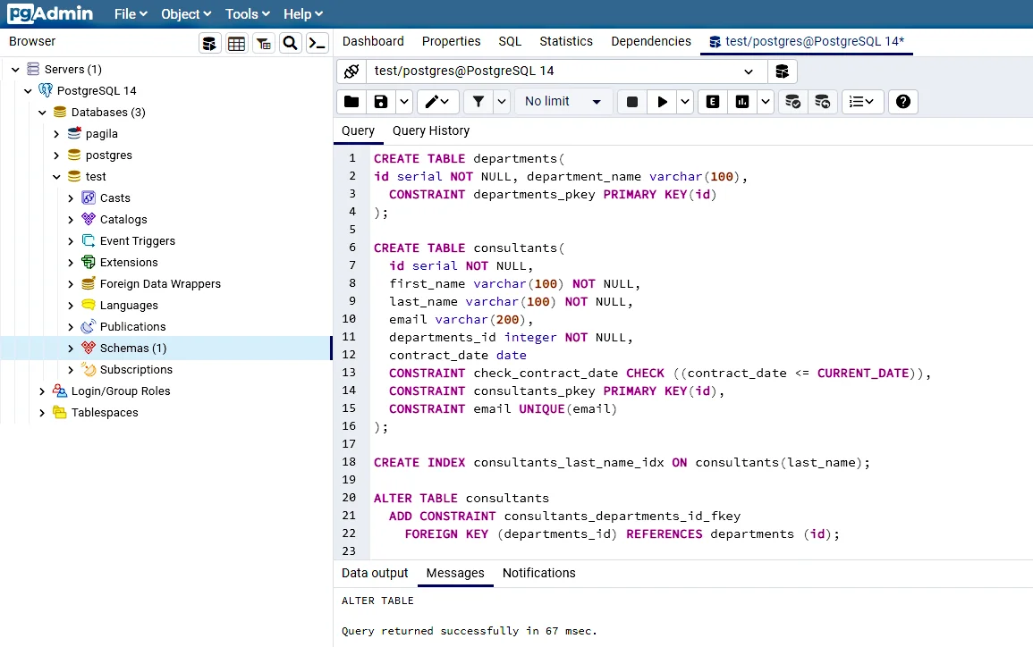 CREATE TABLE - PostgreSQL - pgAdmin