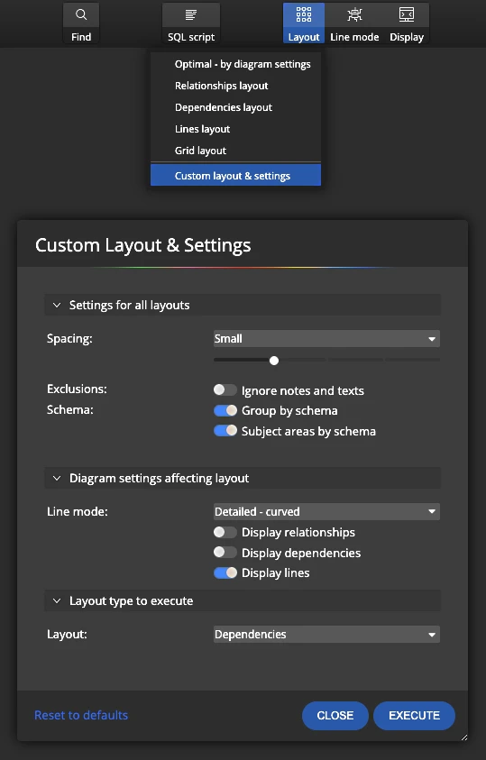 Custom layout and settings in Luna Modeler.