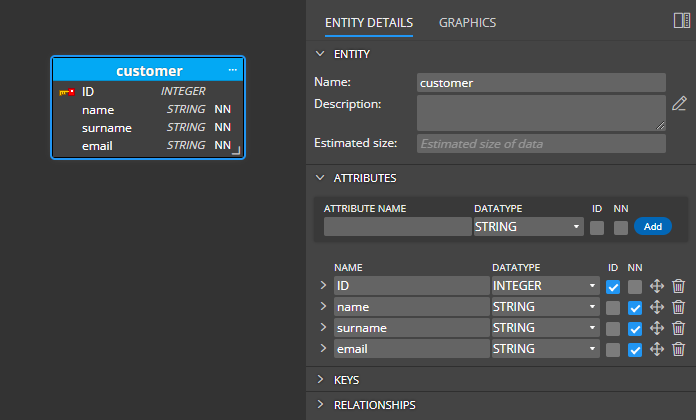 Database entity properties