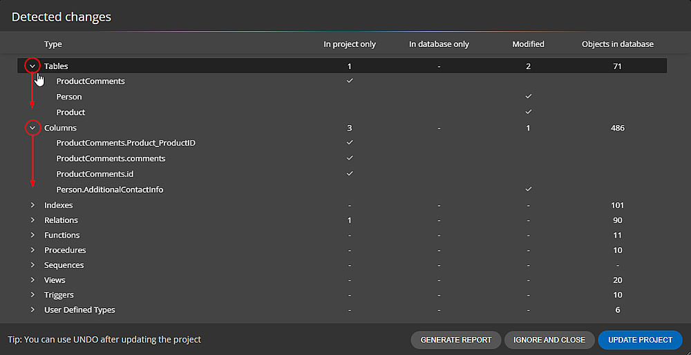 Project update for SQL Server