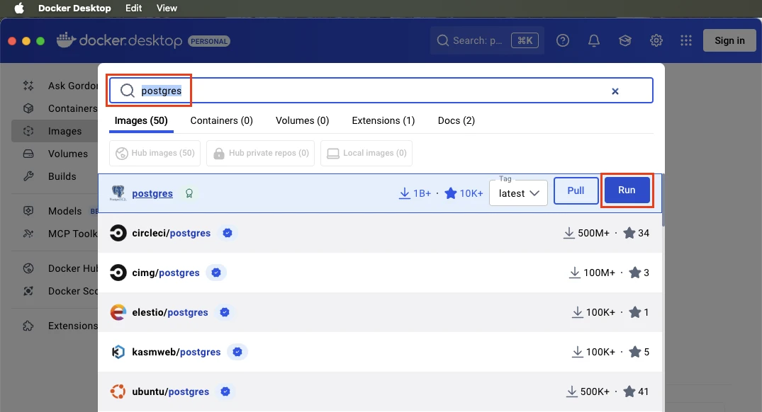 How to setup Postgres in Docker Desktop -