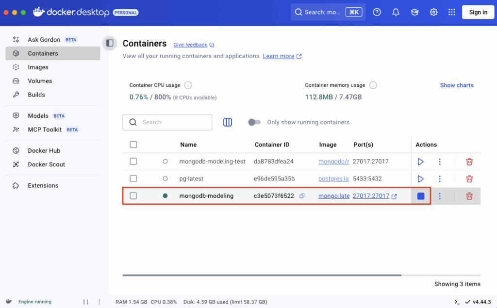 Running MongoDB container in Docker Desktop