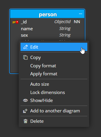 Edit Mongoose schema - context menu