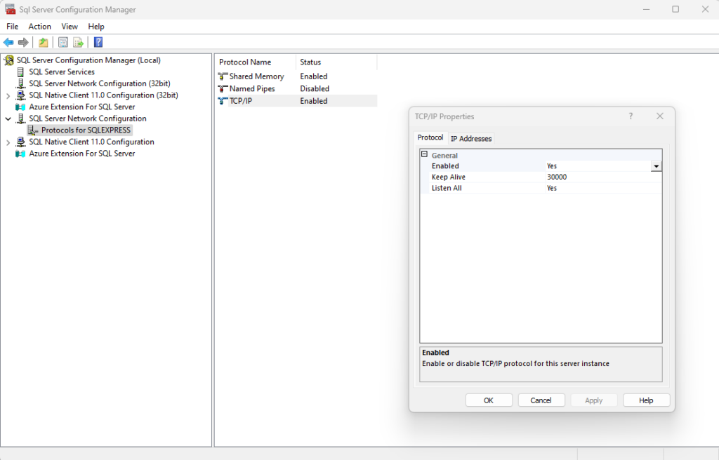 How to enable TCP/IP in SQL Server Configuration manager