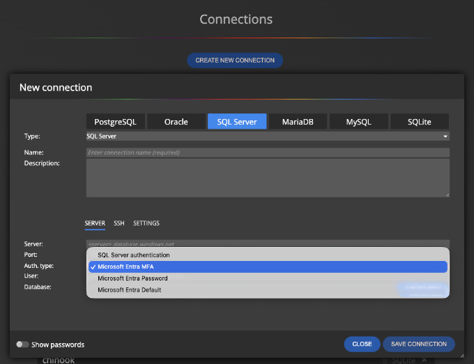 Luna Modeler and Microsoft Entra ID for authentication to Azure SQL Database