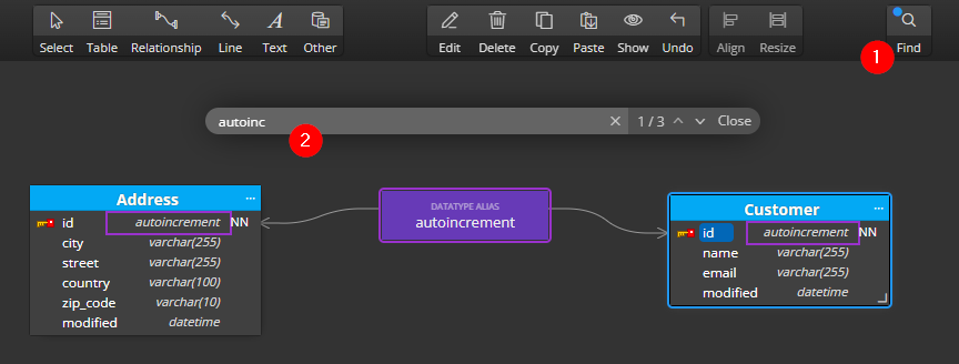 Find feature in Luna Modeler