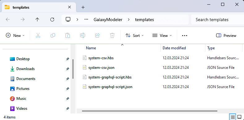 Templates structure in Galaxy Modeler.
