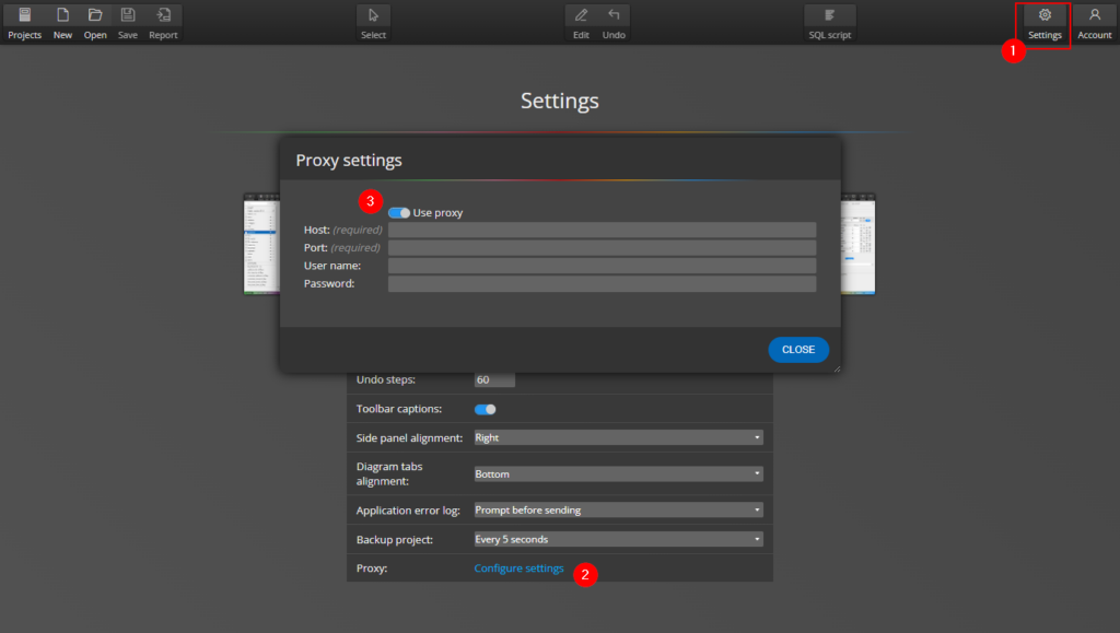 Proxy settings in Galaxy Modeler