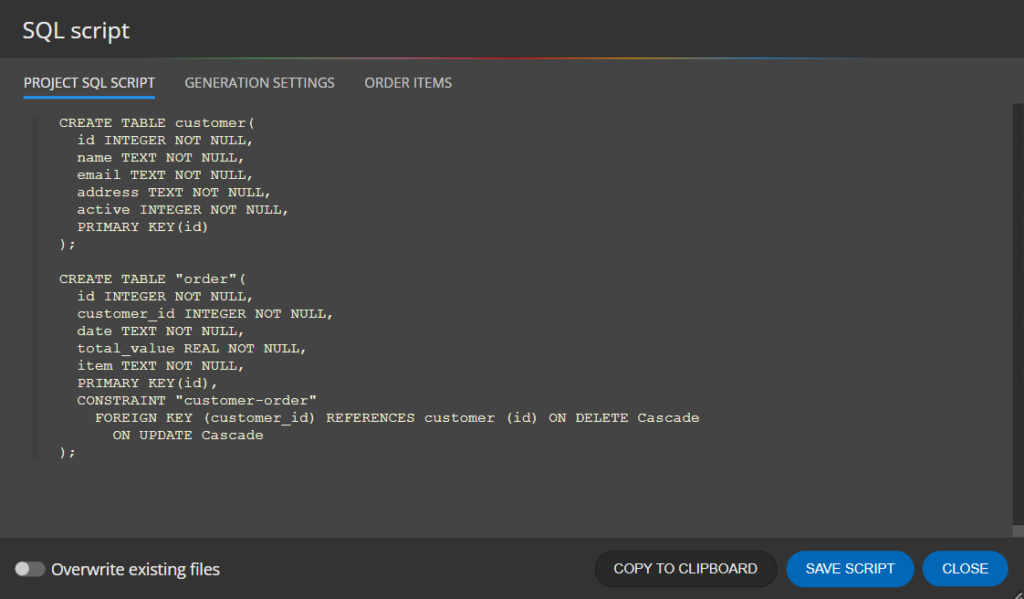 SQL script for SQLite