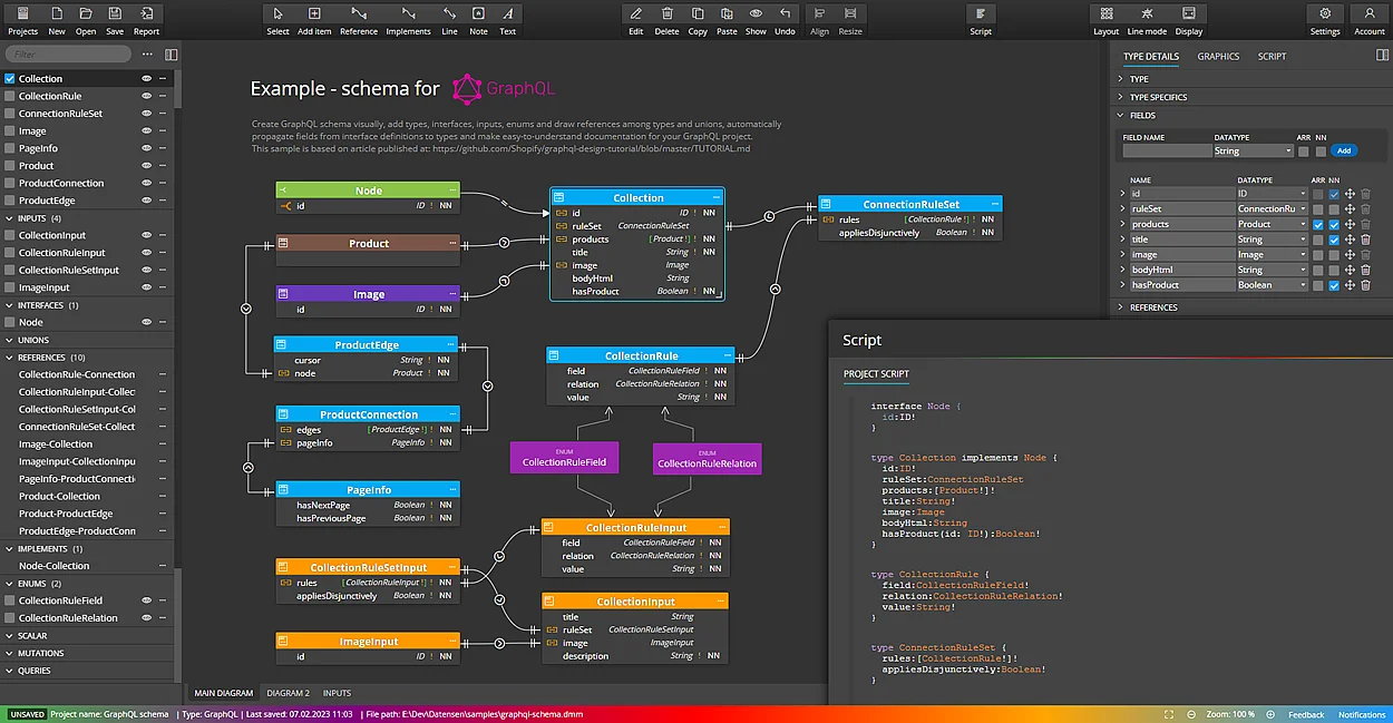 GraphQL diagram created in Galaxy Modeler