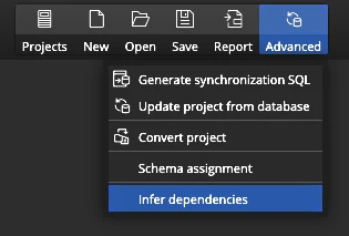 A screenshot showing how to detect dependencies in data models created in Luna Modeler