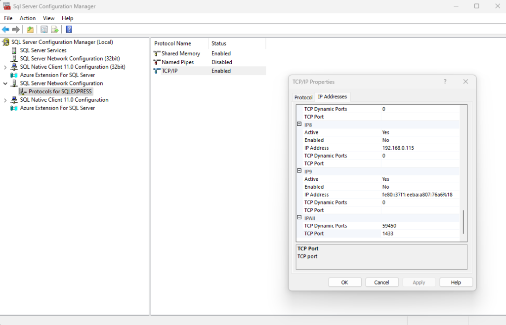 Setting port 1433 to IPAll