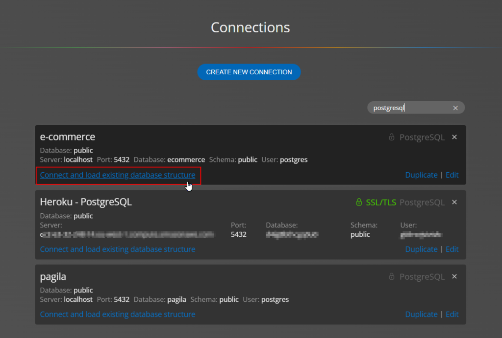 connect and load existing database structure