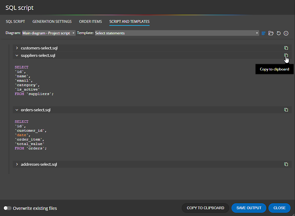 Collapsible sections and easy copying in Luna Modeler custom template based scripts.