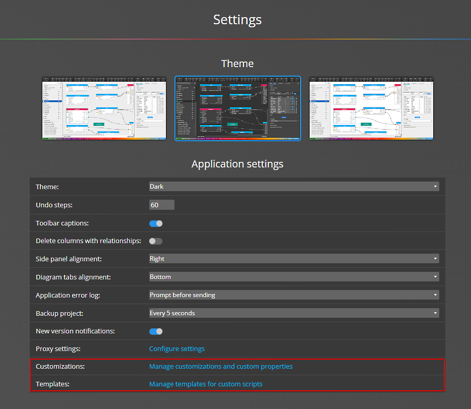 Application settings, templates and customizations.