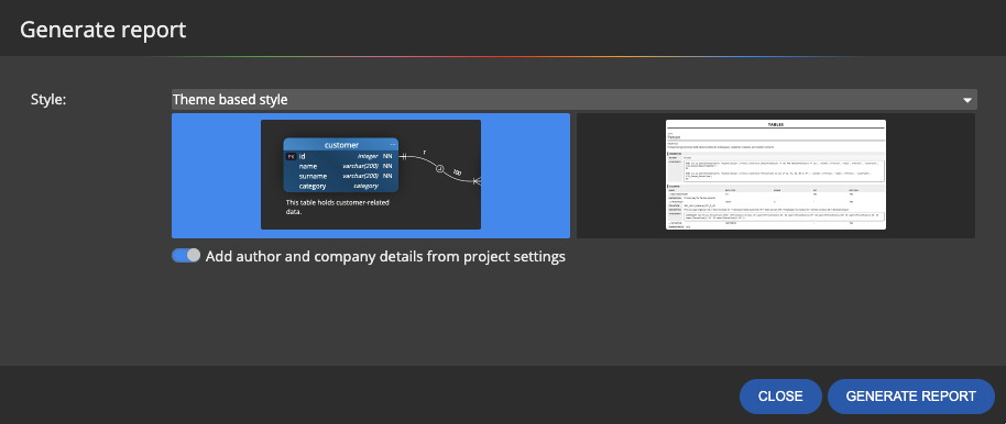 Luna Modeler - a form for style selection for HTML report generation.