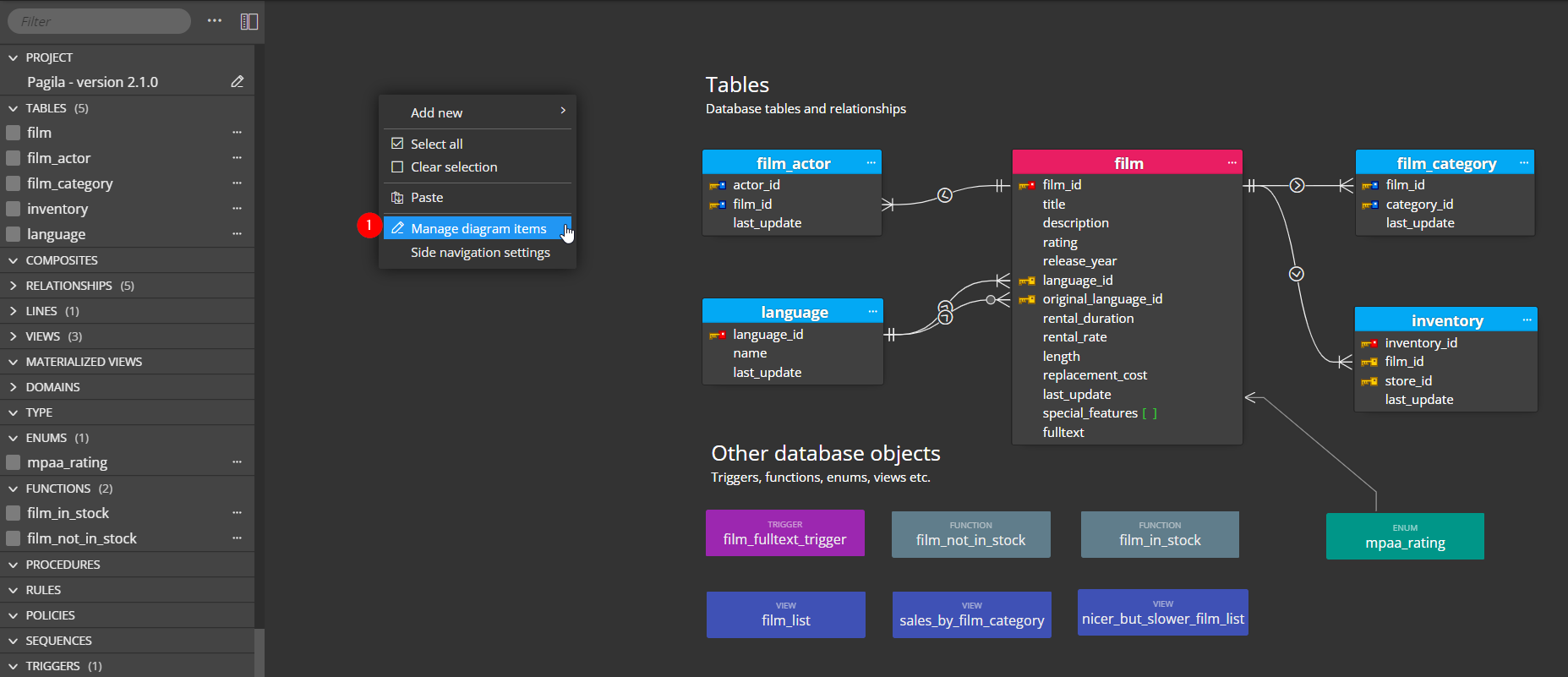 manage diagram items