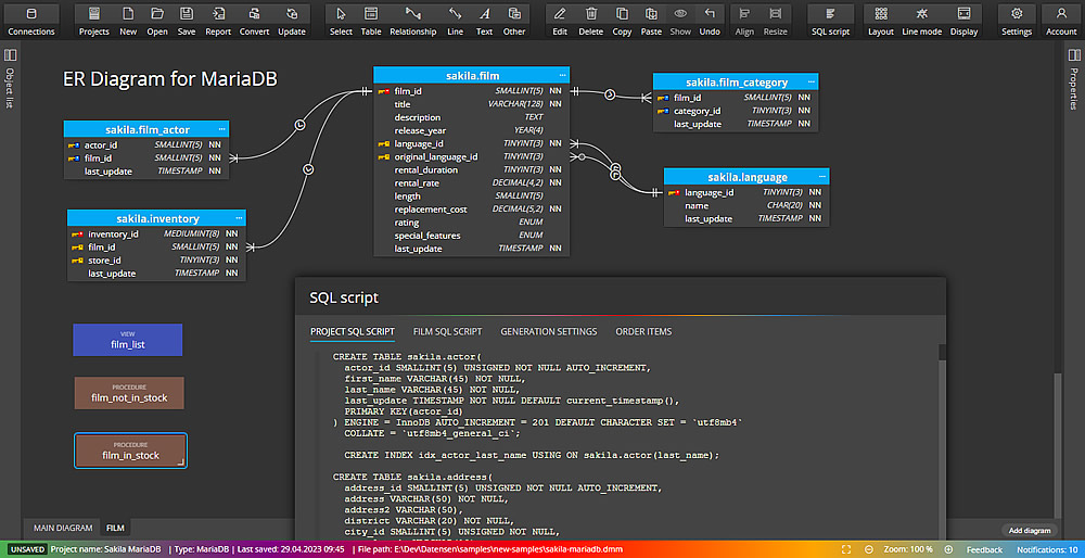 Generated SQL Script for MariaDB