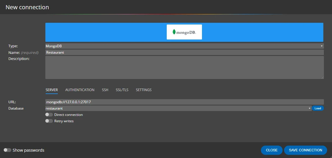 New MongoDB connection