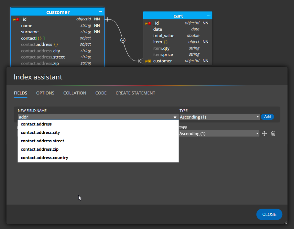 autocomplete for index field