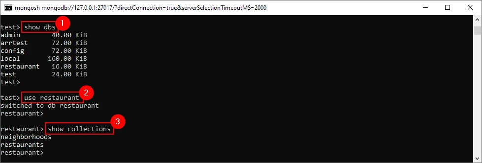 the show collections command in the  mongodb shell