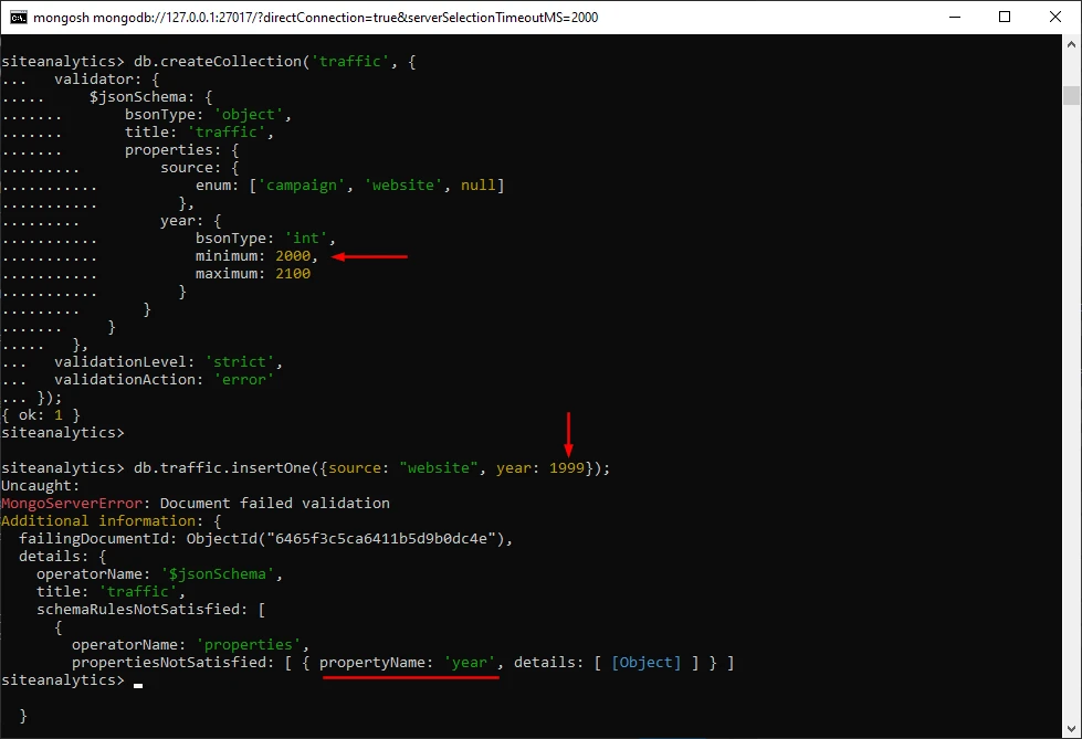 MongoDB validation - error