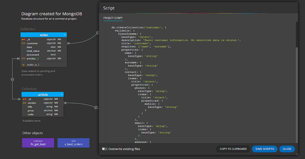 MongoDB validation script generated by Moon Modeler