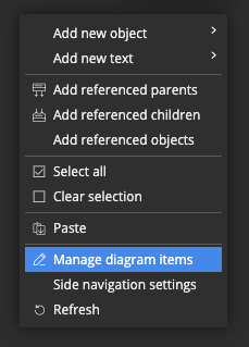 Manage diagram items in Moon Modeler