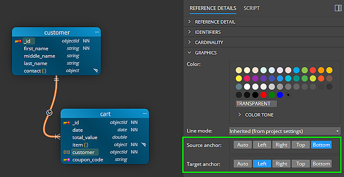 Screenshot of Moon Modeler  showing reference line detail and the option to set the sides to which the line will be anchored.