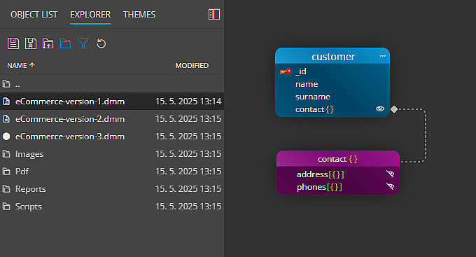 Explorer for simple version control in Moon Modeler