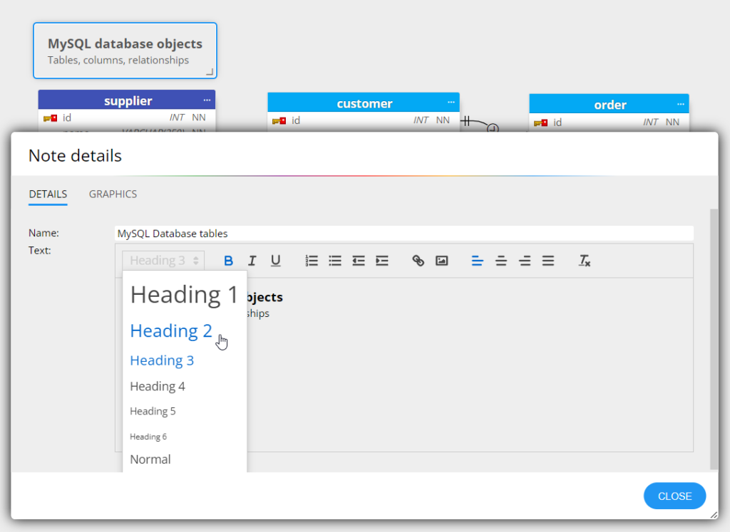 MySQL database design - notes in ERD